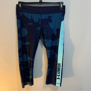 Under Armour Navy and Teal Capri Leggings Size Large Heatgear